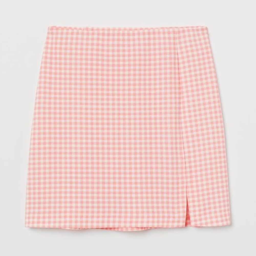 H&M Fitted Pink Gingham Jersey Skirt